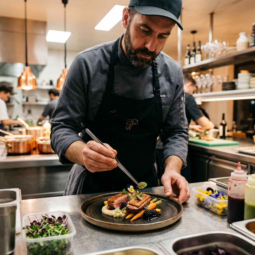 Chef plating food